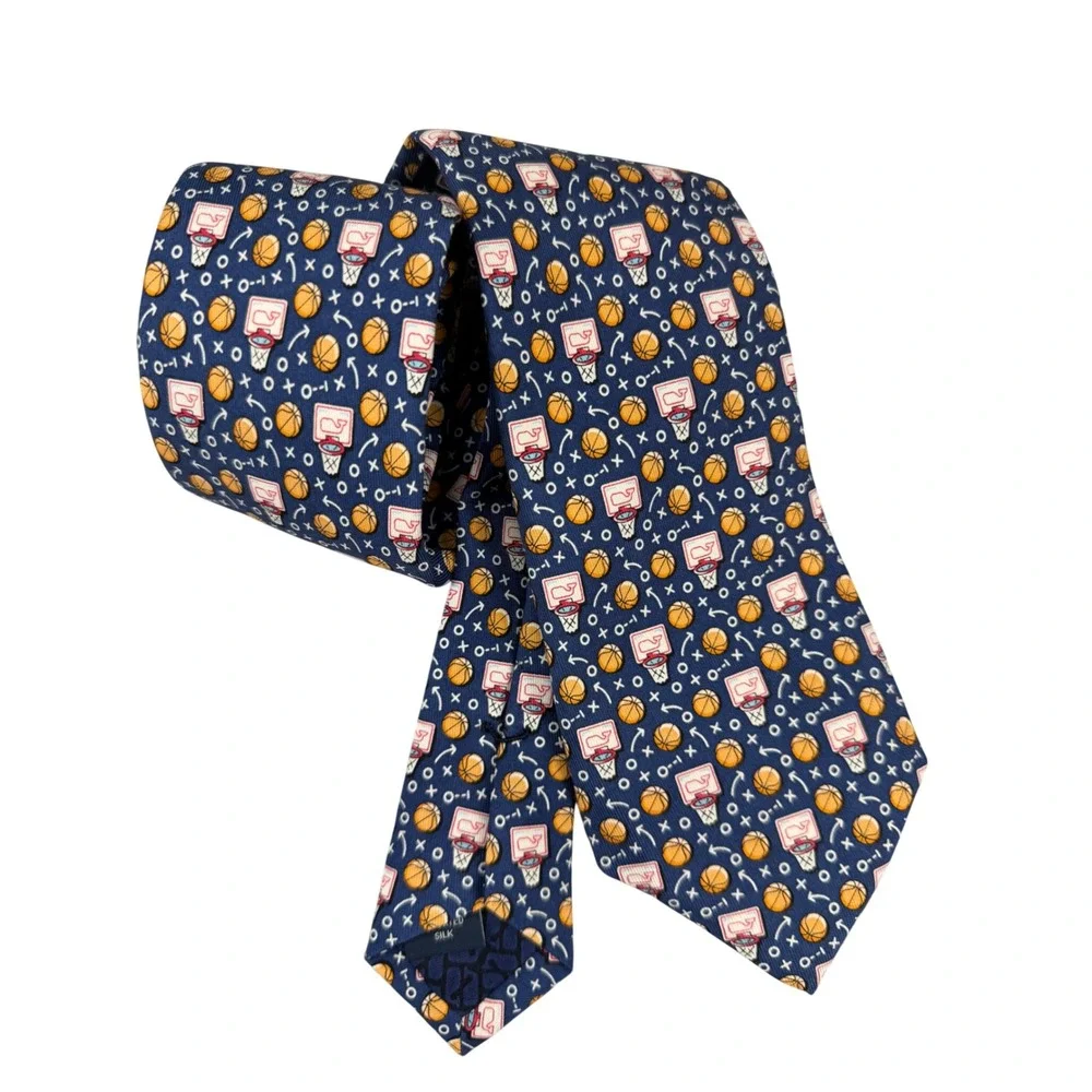 Vineyard Vines Mens Navy Blue Basketball Silk Tie Hoop Game Strategy USA Made
